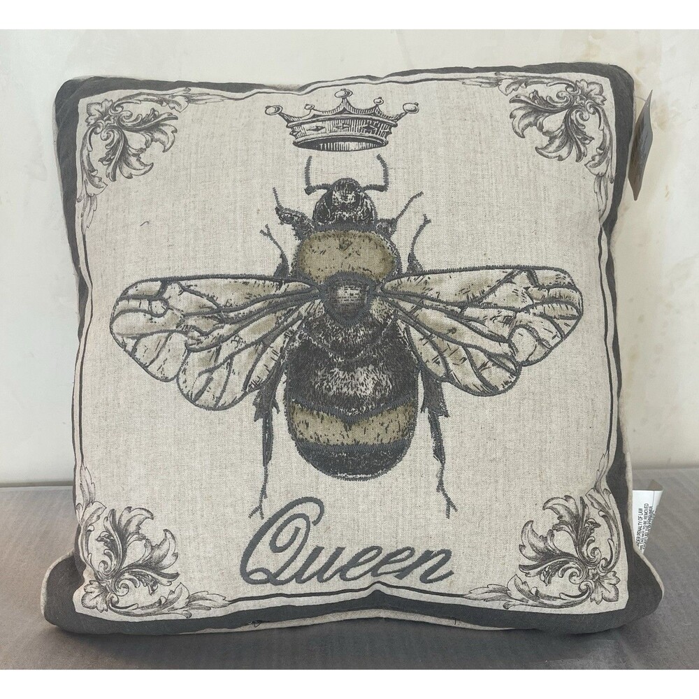 Ashland Spring Collection Honey Bee Queen Throw Pillow 16x16 Linen Blend NWT